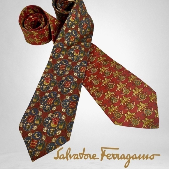 Stunning Vintage Salvatore Ferragamo Italian Silk Tie Set - Picture 1 of 12